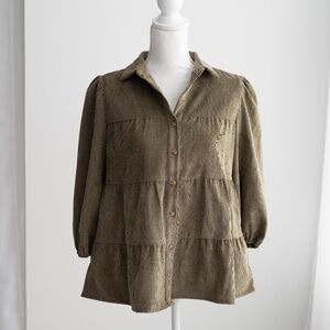Polagram Corduroy Button Up Blouse Olive